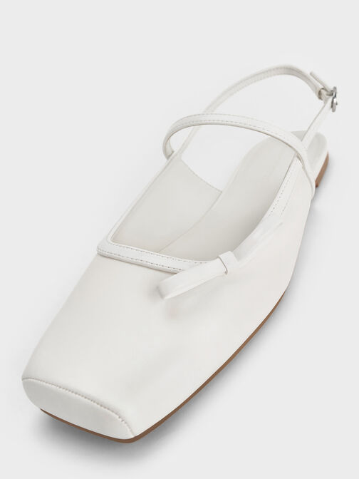 Bow Slingback Mary Jane Flats, White, hi-res