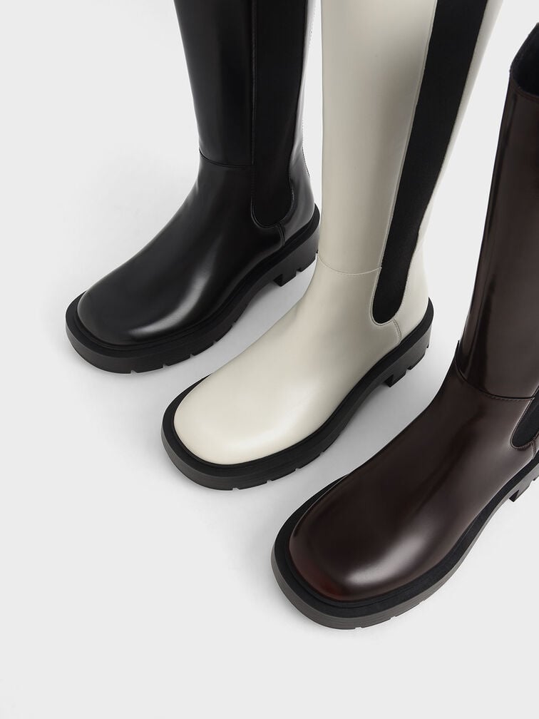 Zip-Up Chelsea Knee Boots, Black, hi-res