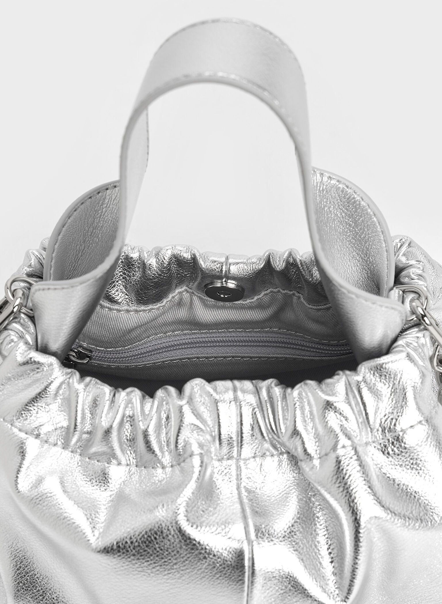 Ally Ruched Slouchy Chain-Handle Bag, Silver, hi-res
