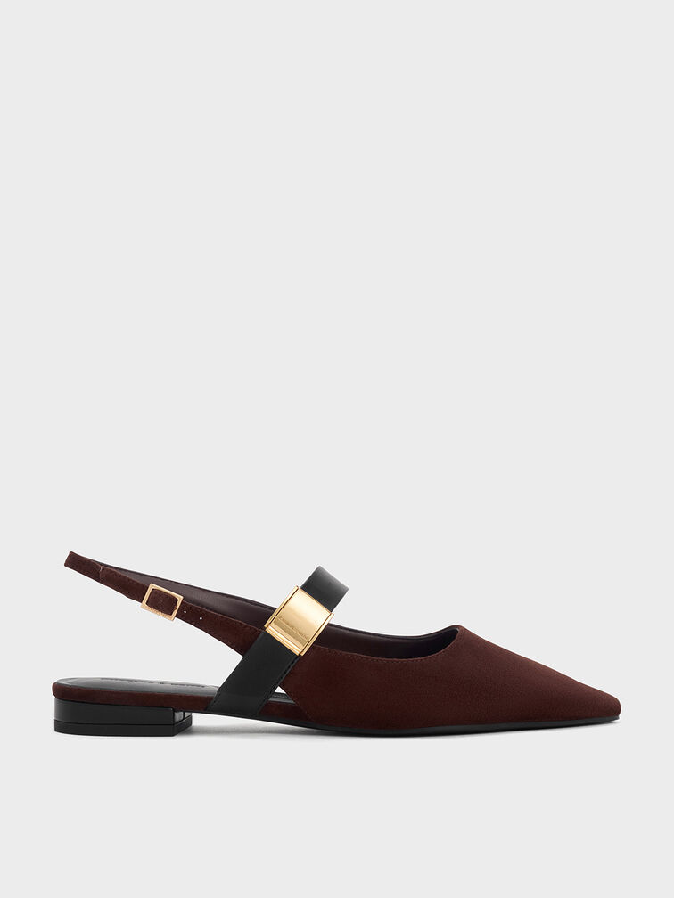 Yvette Faux Suede Pointed-Toe Mary Jane Flats, Dark Brown, hi-res