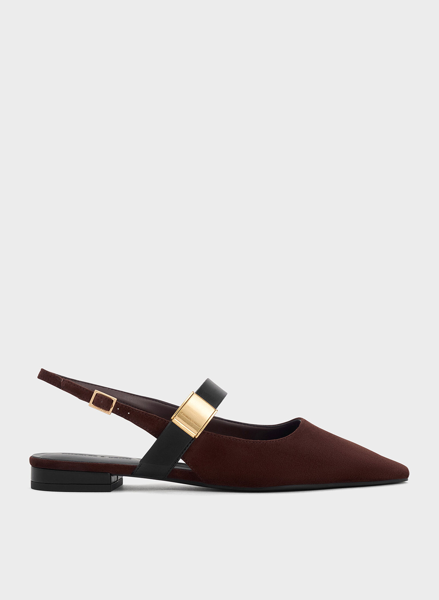 Yvette Faux Suede Pointed-Toe Mary Jane Flats, Dark Brown, hi-res