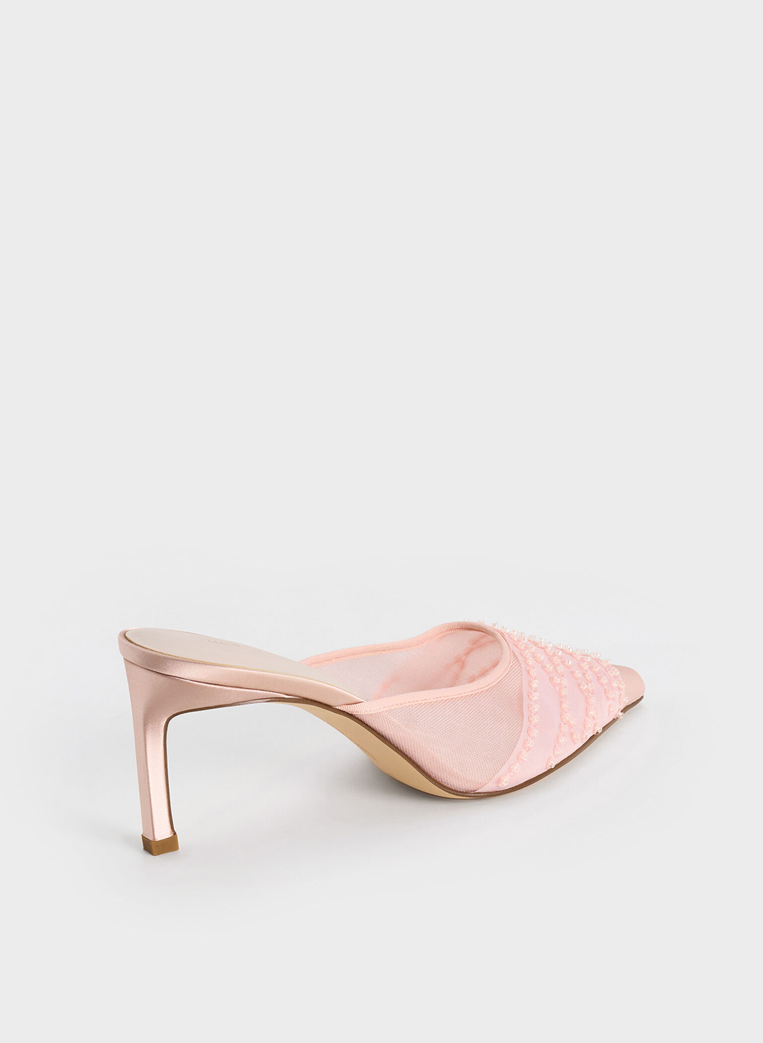 Mesh Sequinned Heeled Mules, Nude, hi-res