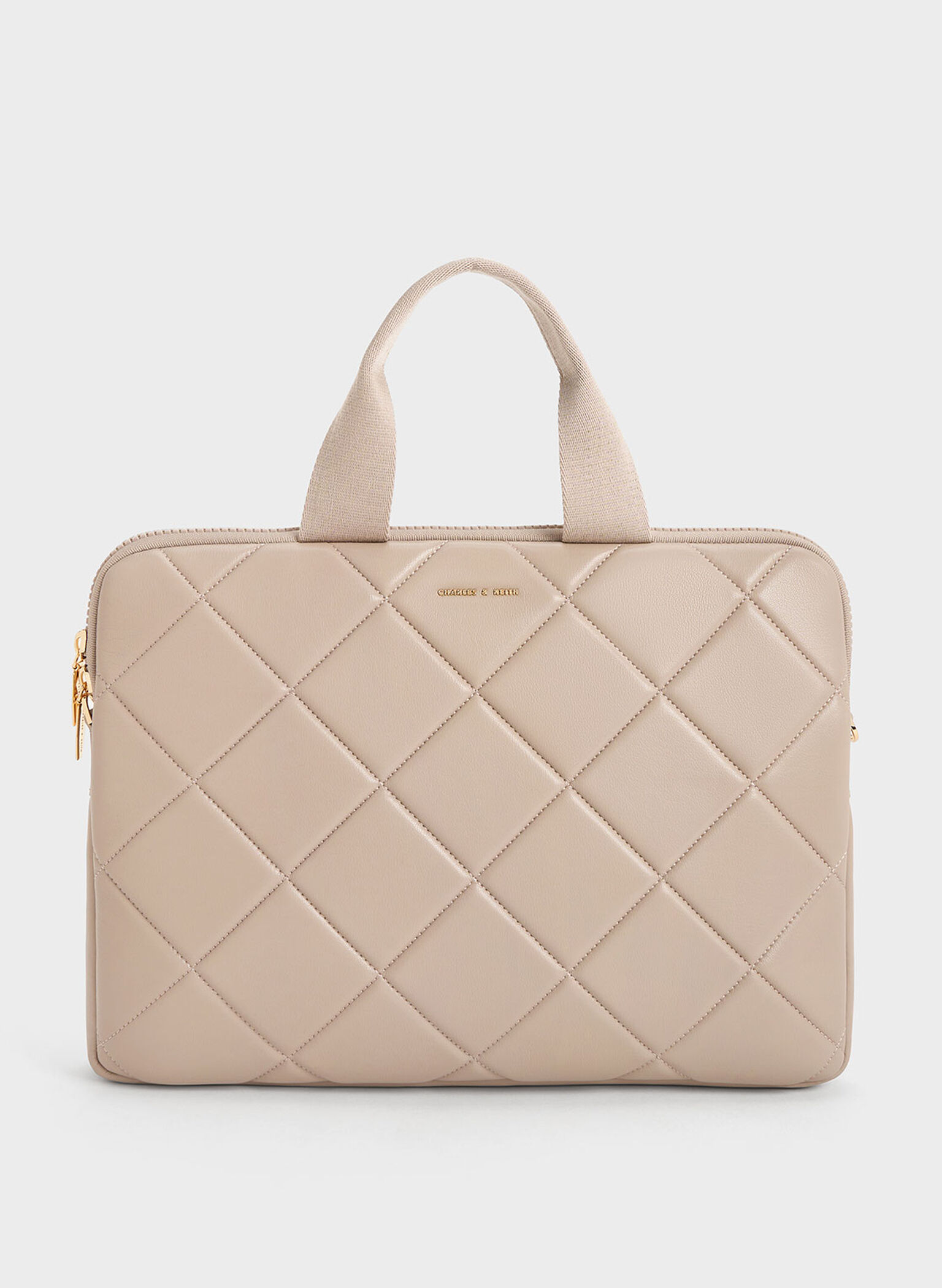 Aubrielle Quilted Laptop Bag, Taupe, hi-res