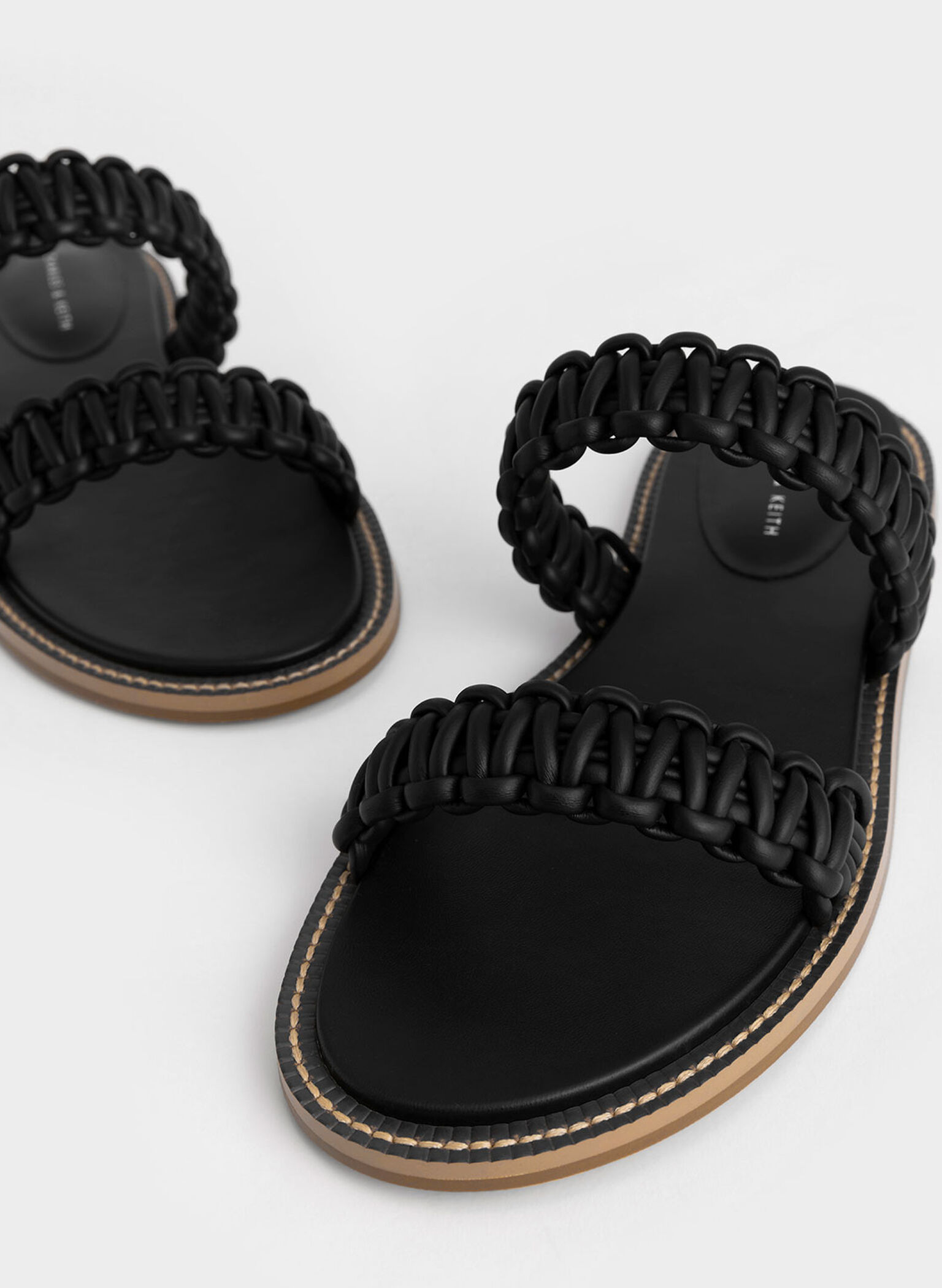 Braided Strap Slide Sandals, Black, hi-res