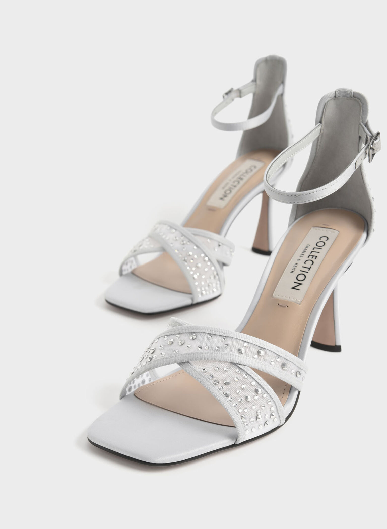 Blythe Mesh & Satin Embellished Sandals, Silver, hi-res