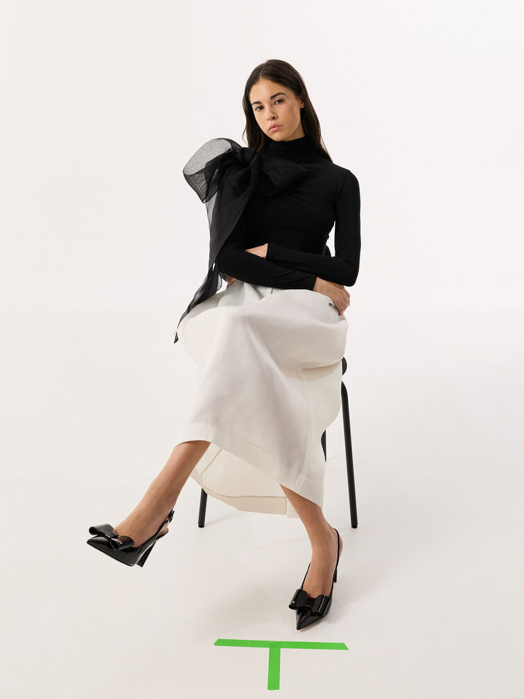 Lu Patent Leather Bow Blade-Heel Slingback Pumps, Black Patent, hi-res
