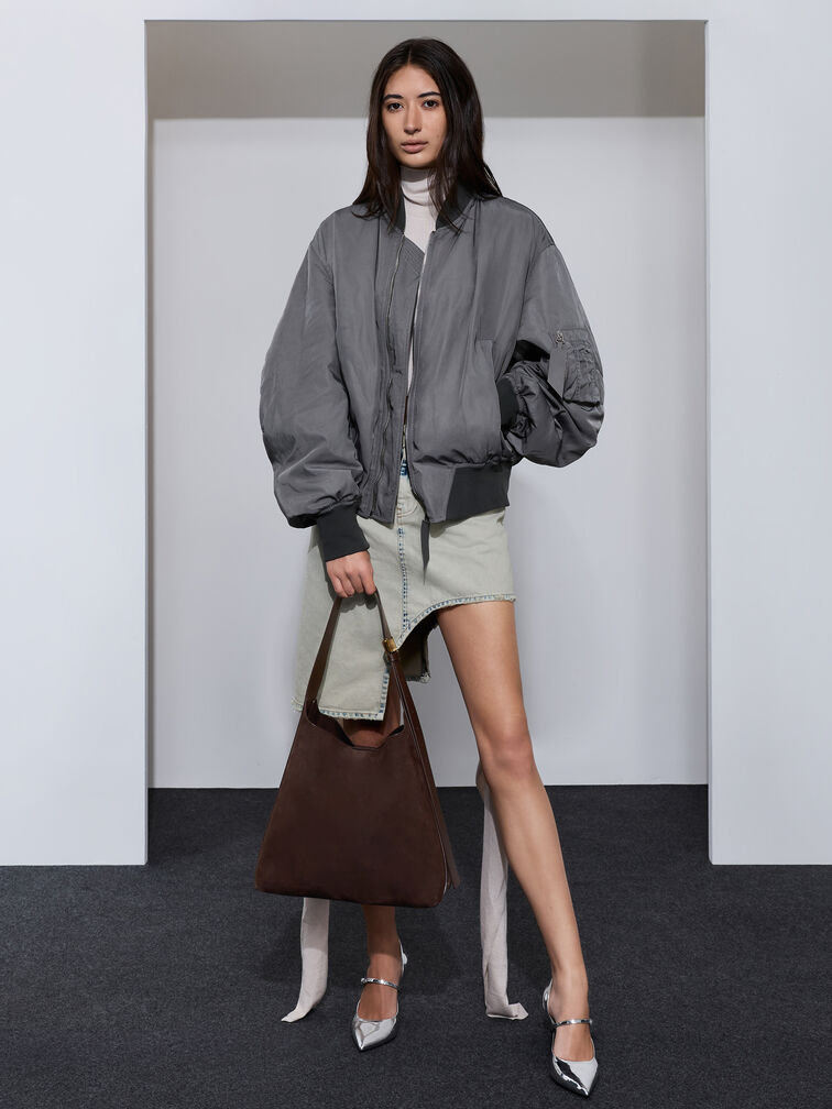 Edna Recycled Suede Hobo Bag, Espresso Brown, hi-res