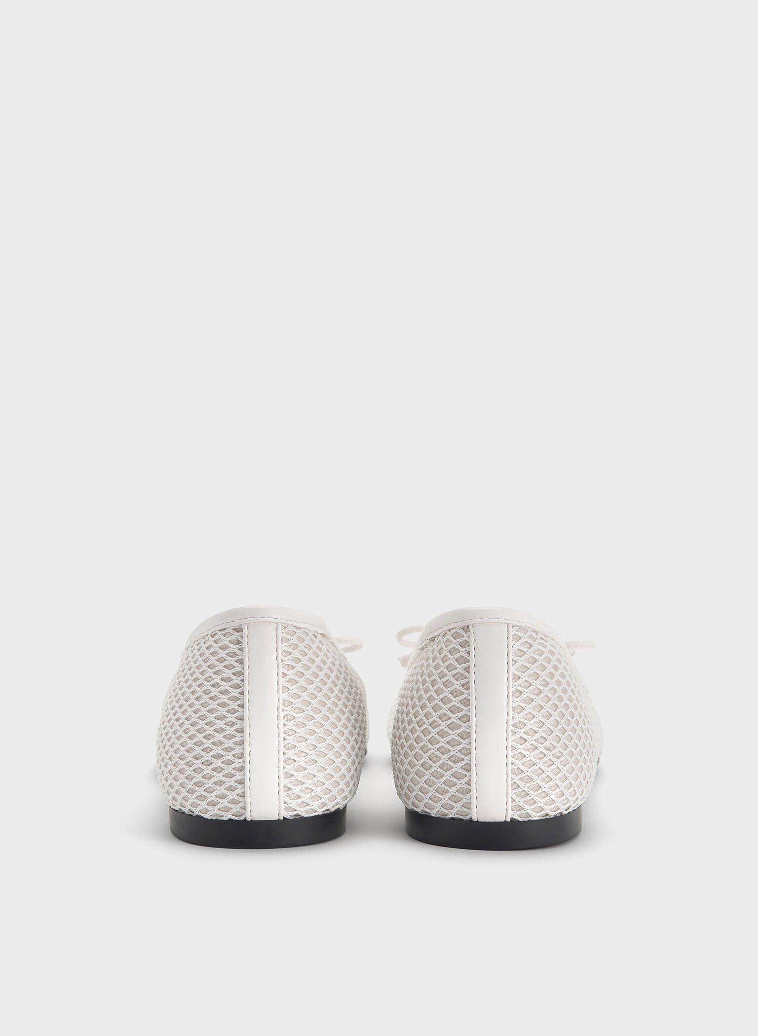 Mesh Square-Toe Bow Ballet Flats, White, hi-res