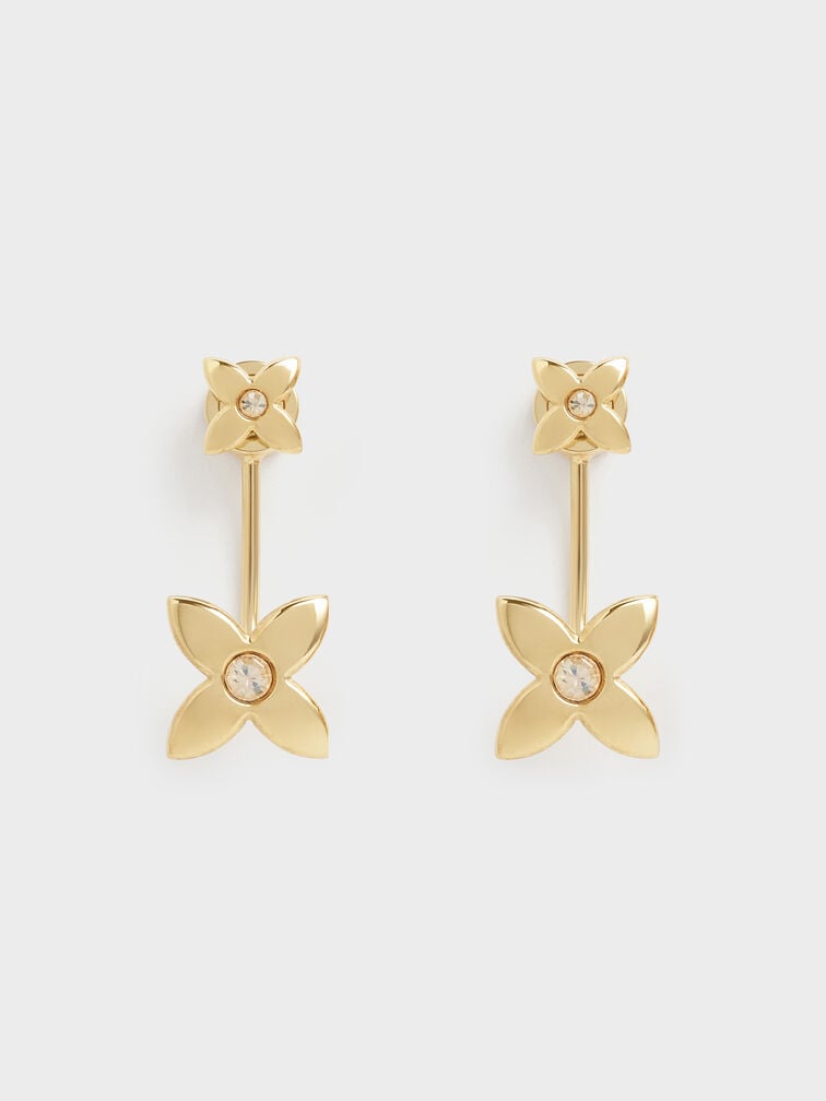 Felicity Flower-Motif Crystal Stud Jacket Earrings, Gold, hi-res
