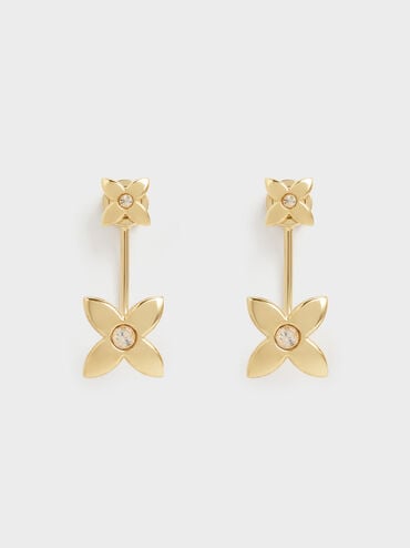 Felicity Flower-Motif Crystal Stud Jacket Earrings, Gold, hi-res