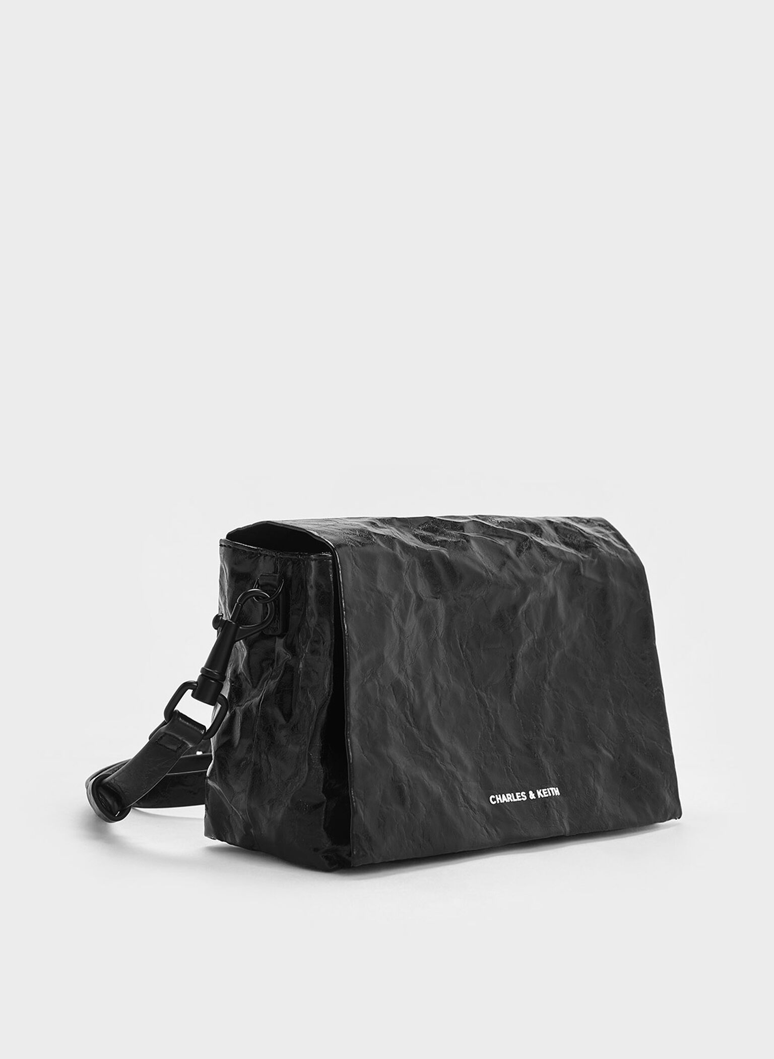 Matina Crinkle-Effect Crossbody Bag, Jet Black, hi-res