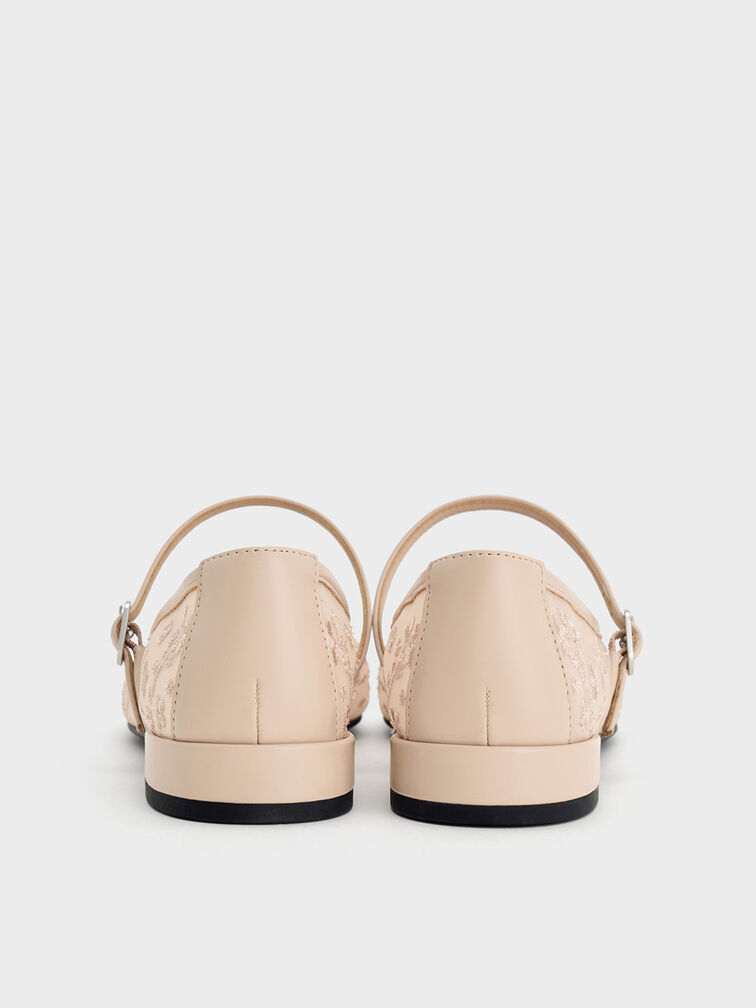 Gertrude Mesh Embroidered Floral Mary Janes, Nude, hi-res