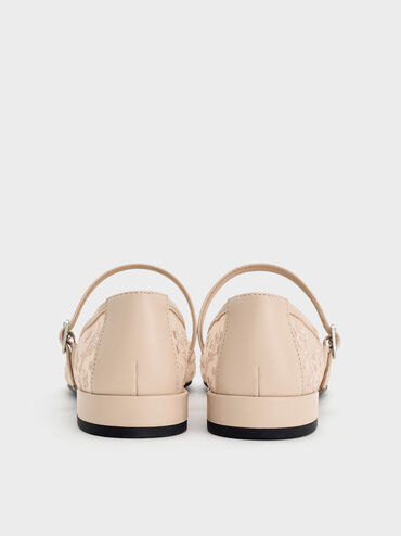 Gertrude Mesh Embroidered Floral Mary Janes, Nude, hi-res