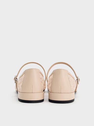 Gertrude Mesh Embroidered Floral Mary Janes, Nude, hi-res