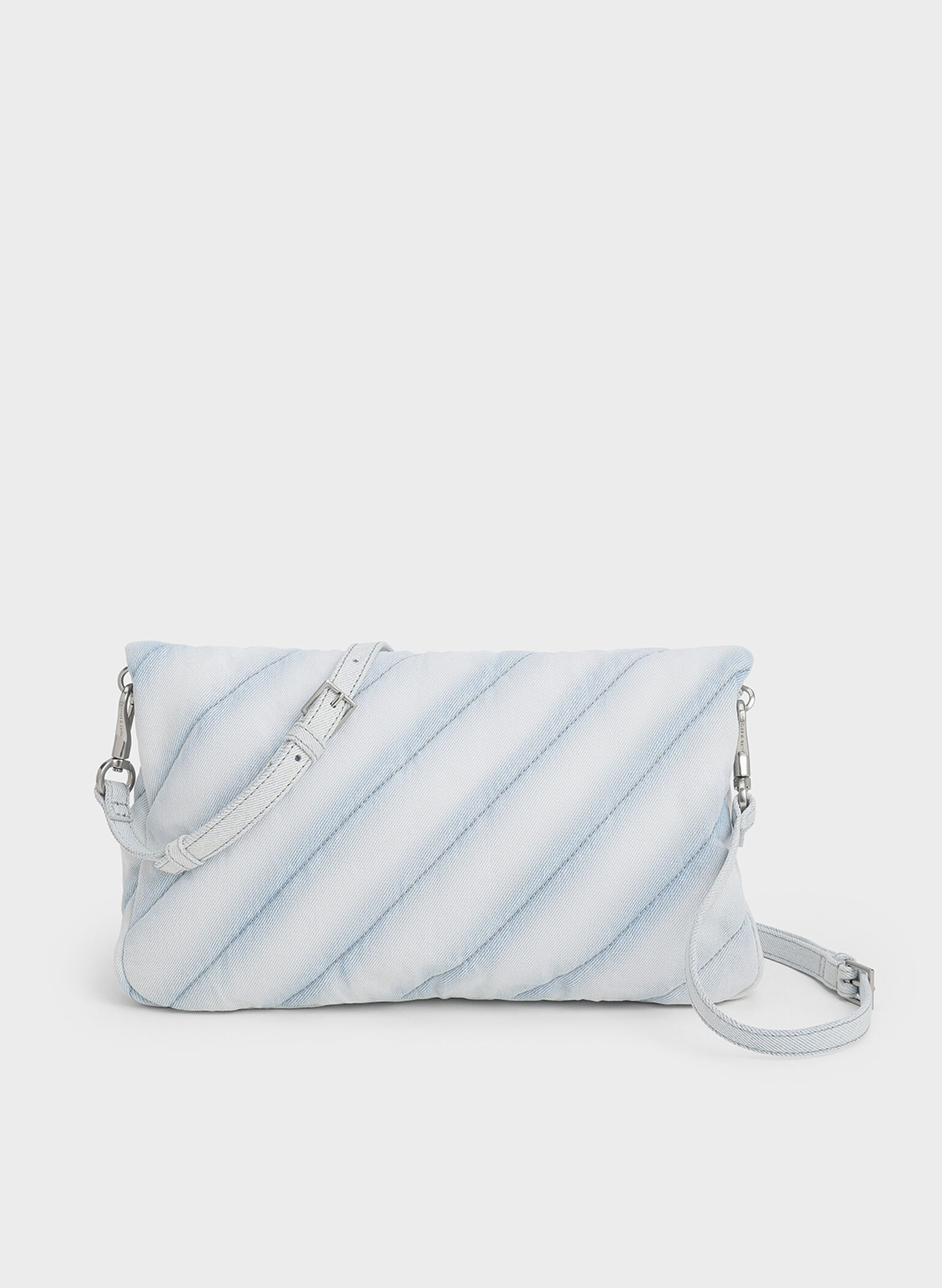 Fawn Denim Panelled Chain-Handle Shoulder Bag, Light Washed Denim, hi-res