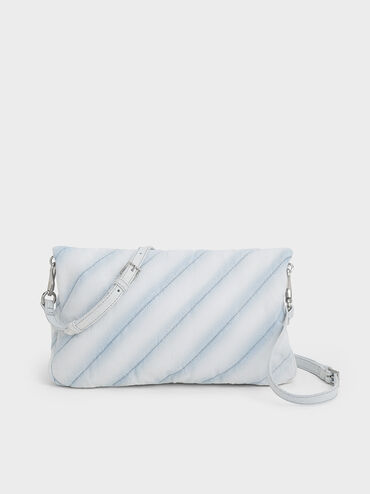 Fawn Denim Panelled Chain-Handle Shoulder Bag, Light Washed Denim, hi-res