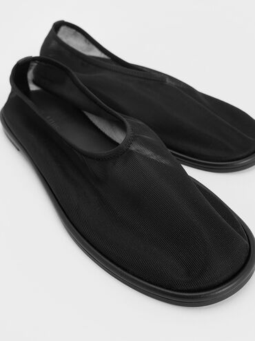 Mesh Ballet Flats, Black Textured, hi-res