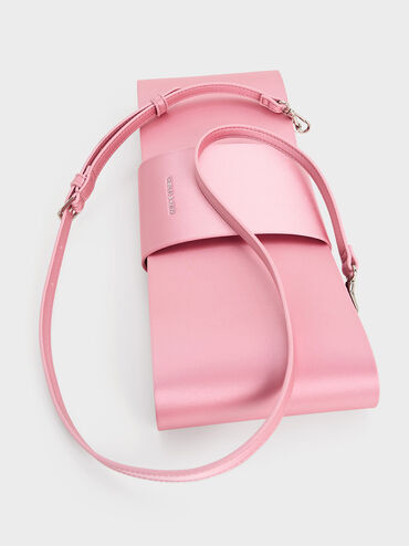 Satin Bow Elongated Shoulder Bag, Flamingo Pink, hi-res