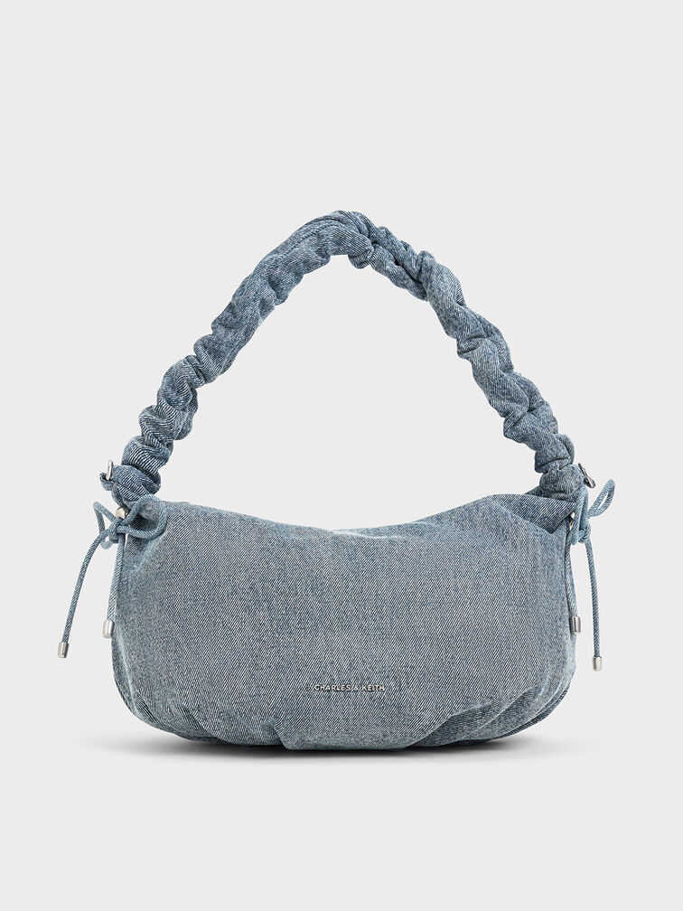Maisy Denim Ruched-Handle Hobo Bag, Denim Blue, hi-res