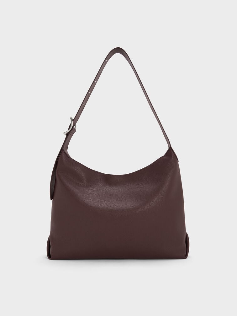 Gwynne Buckle-Strap Hobo Bag, Plum, hi-res