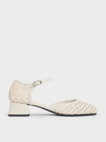 Woven D'Orsay Ankle-Strap Pumps, Chalk, hi-res