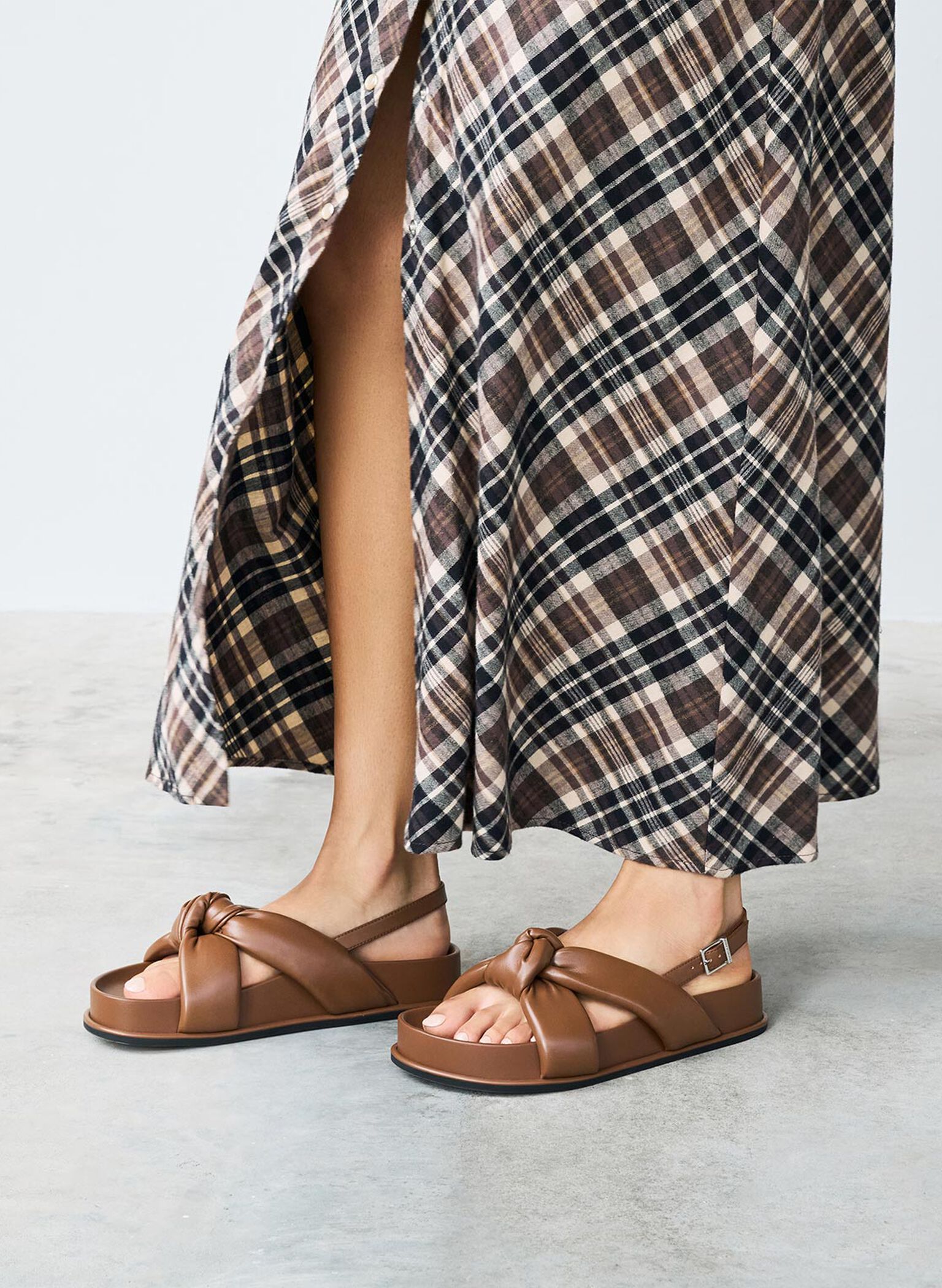 Rosetta Knotted Puffy Sandals, Cognac, hi-res
