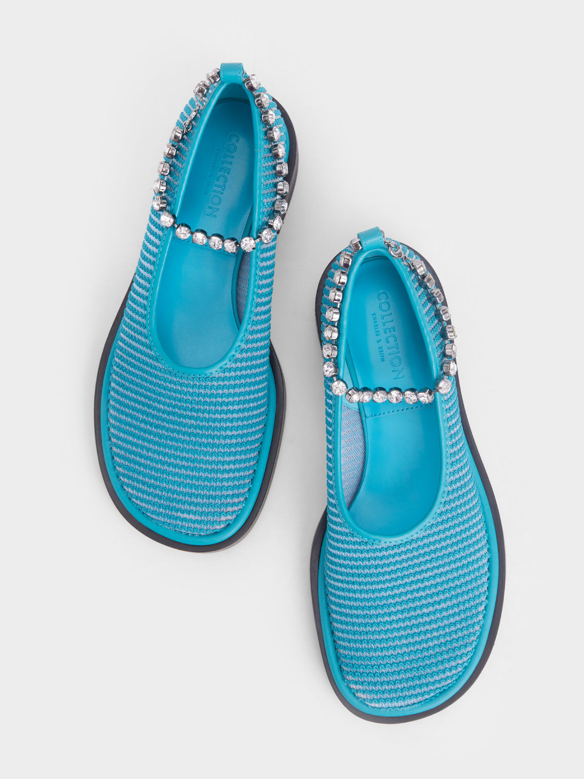 Gem Ankle Strap Knit Mesh Shoes Turquoise