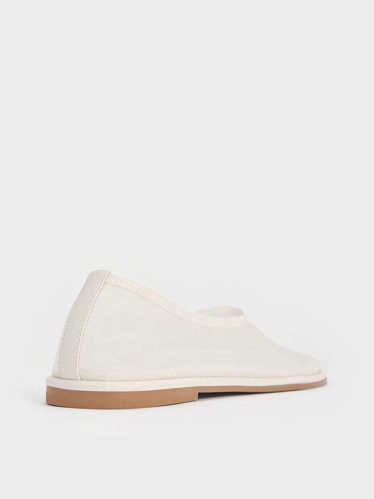 Mesh Ballet Flats, White, hi-res