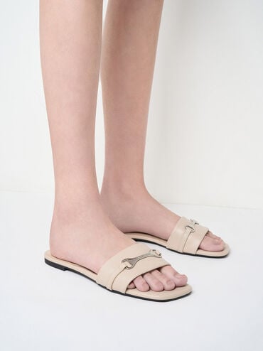 Leslie Slide Sandals, Beige, hi-res
