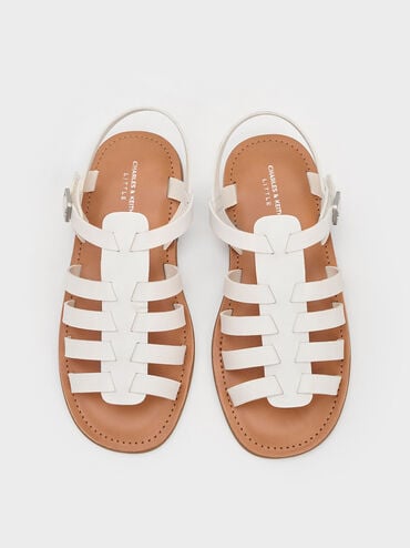 Girls' Caged Sandals, White, hi-res