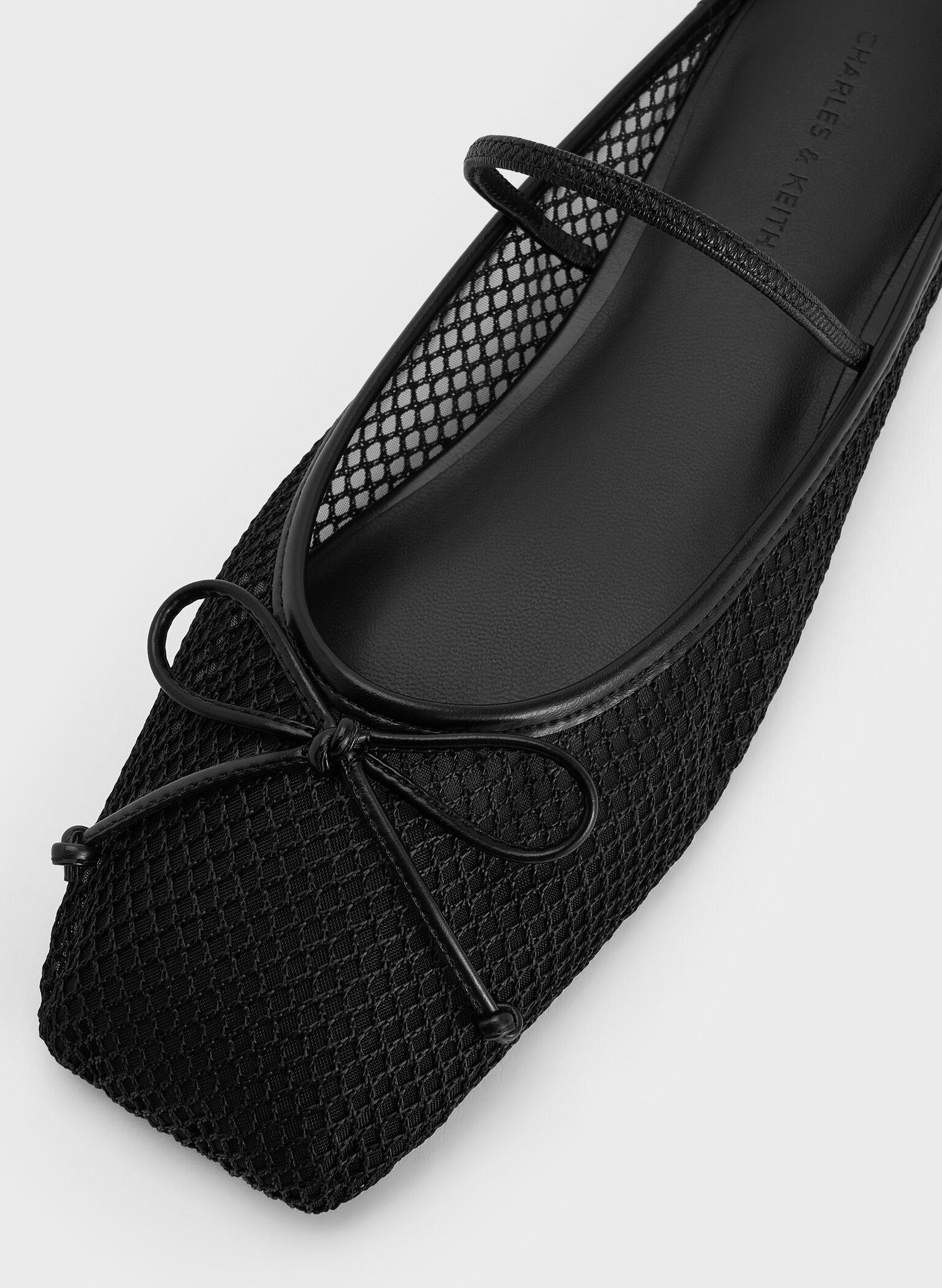 Mesh Bow Square-Toe Ballet Mules, Black Textured, hi-res