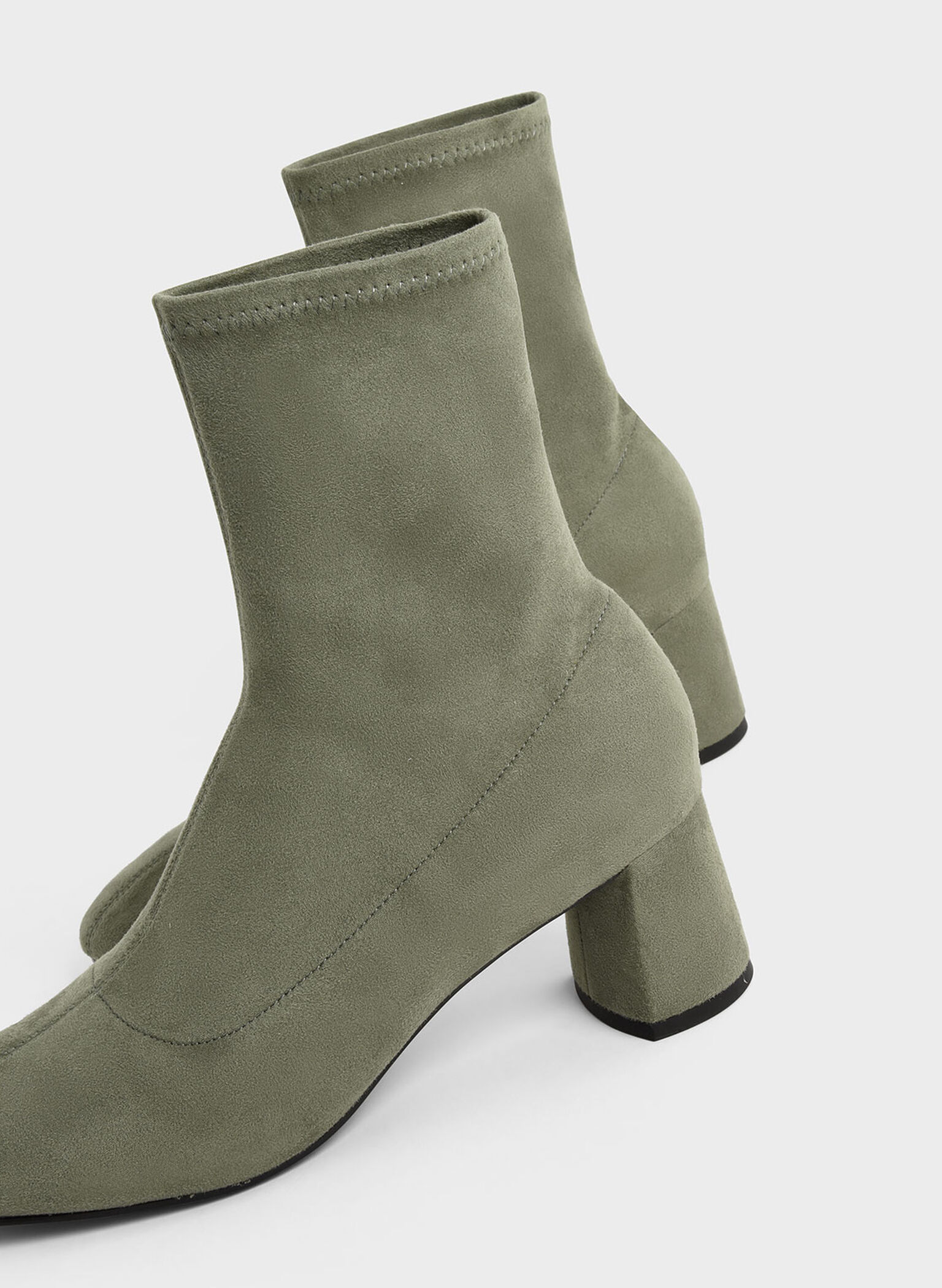 Textured Stitch-Trim Ankle Boots, Sage Green, hi-res