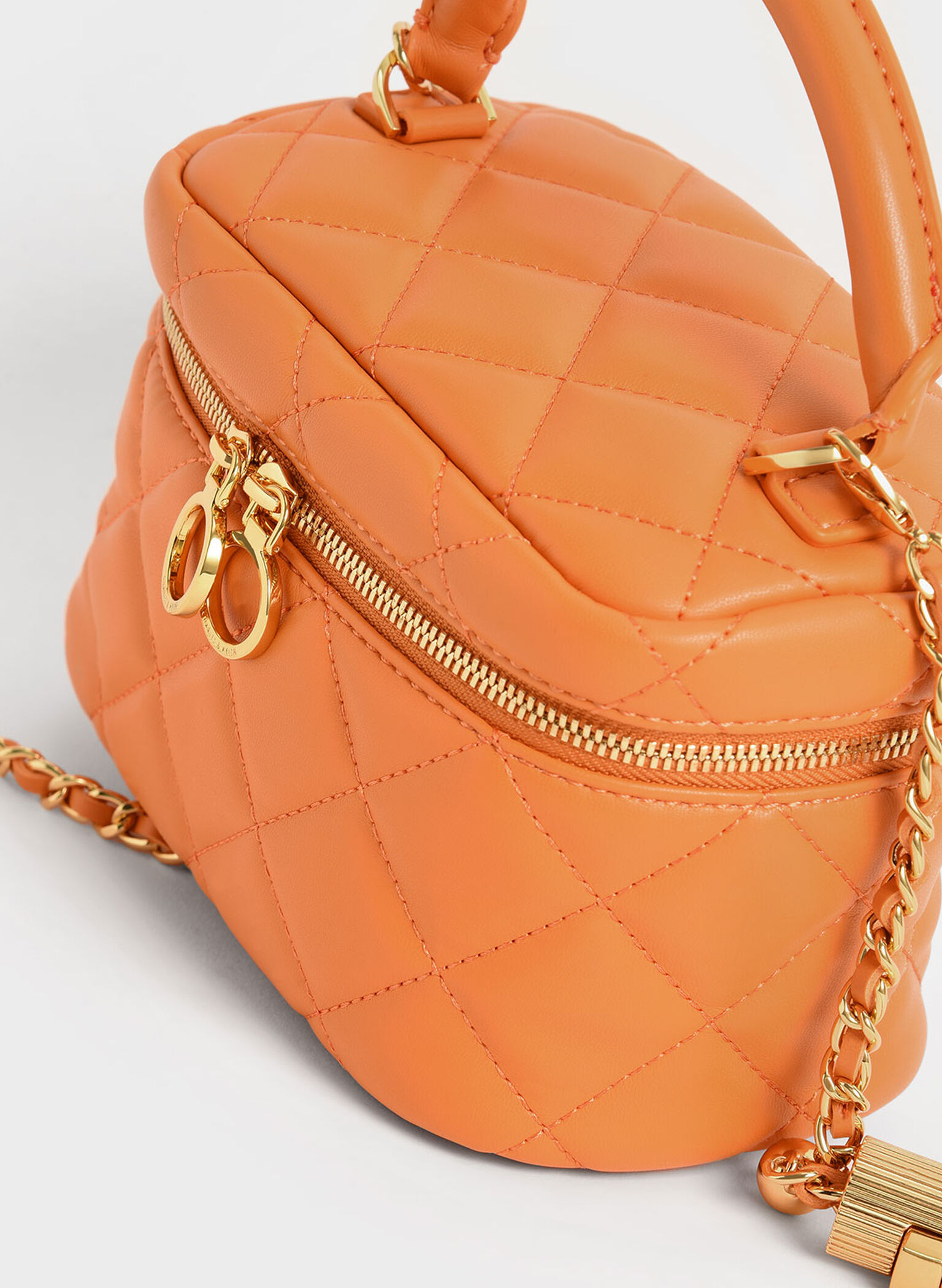 Quilted Two-Way Zip Mini Bag, Orange, hi-res