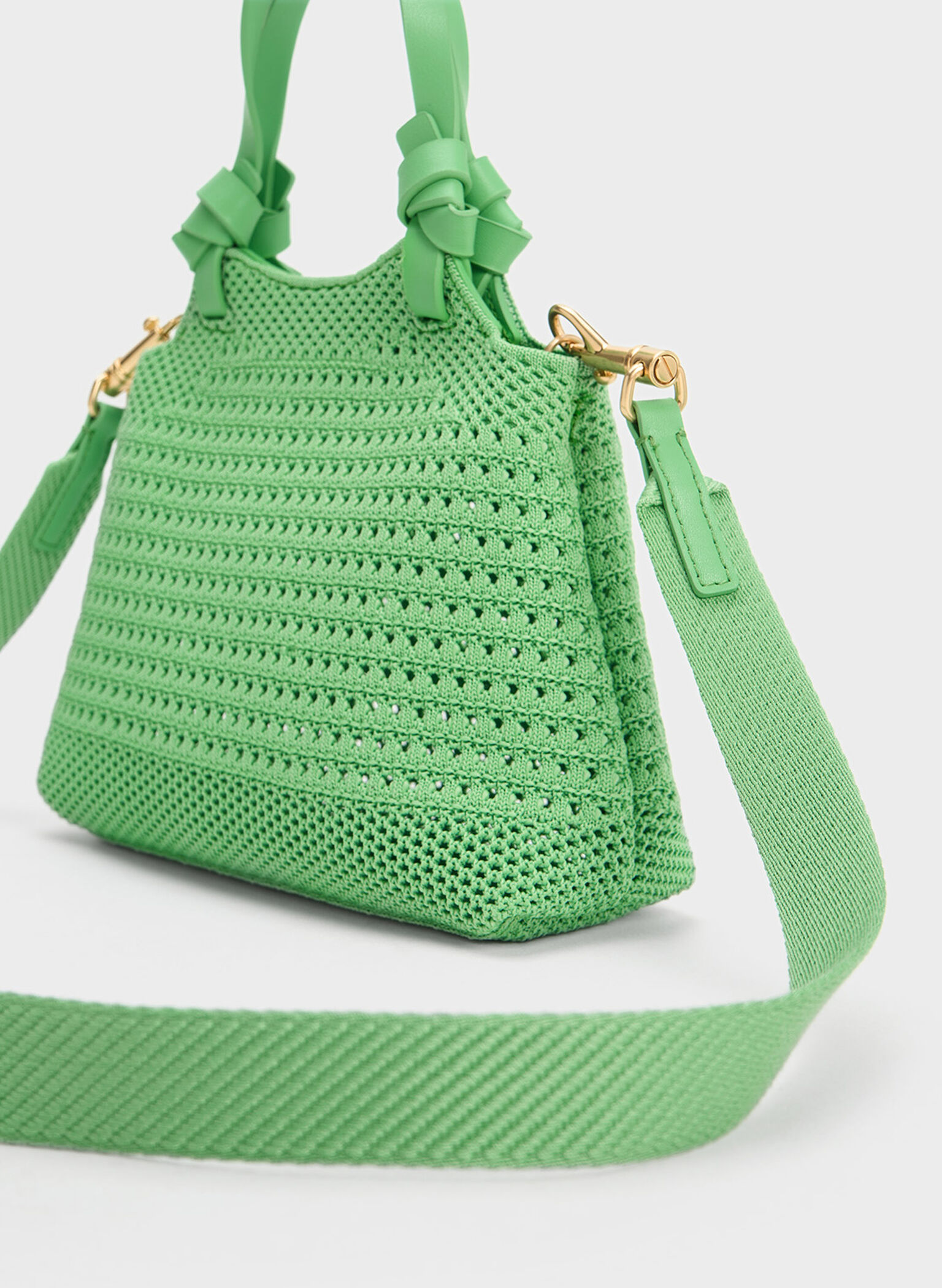 Ida Knotted Handle Knitted Tote Bag, Green, hi-res