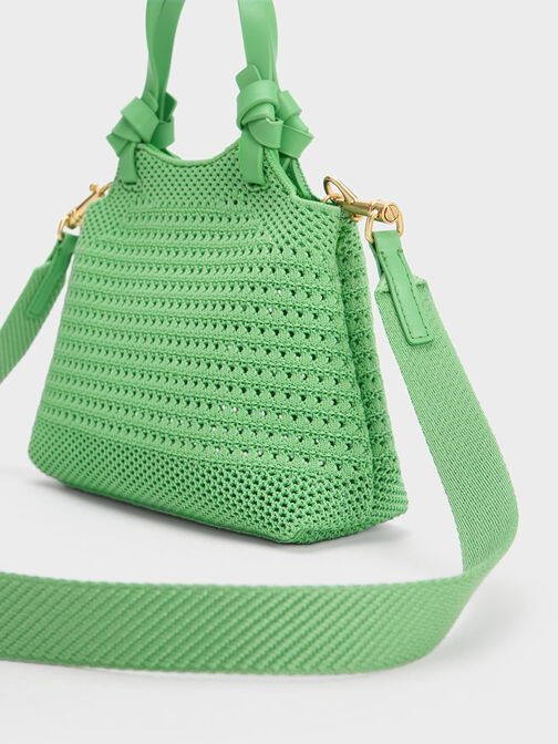 Ida Knotted Handle Knitted Tote Bag, Green, hi-res