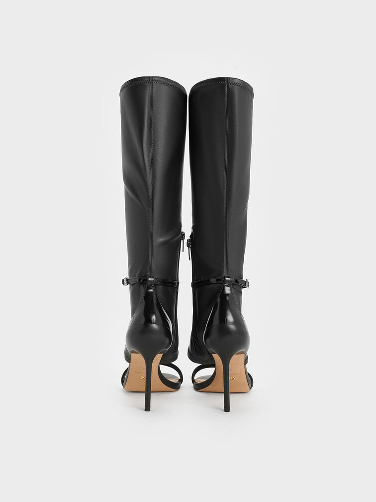 Gabriel Leather Stiletto-Heel Boot Sandals, Black, hi-res