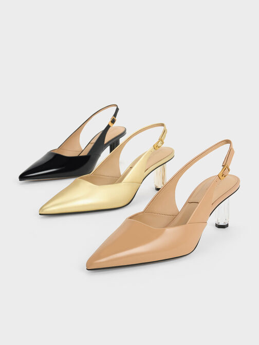 Geometric Heel Slingback Pumps, Nude, hi-res