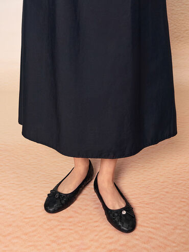 Woven Bow Ballet Flats, Black, hi-res