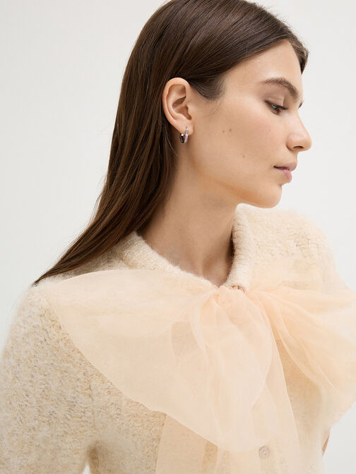 Malorie Crystal Heart Hoop Earrings, Silver, hi-res