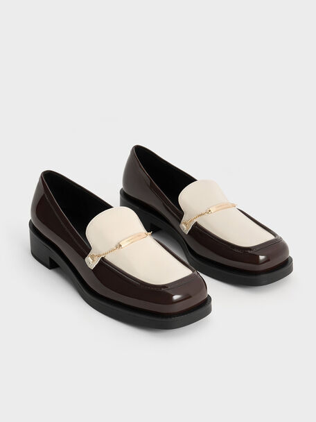 Lexie Two-Tone Metallic-Accent Loafers, Dark Brown, hi-res