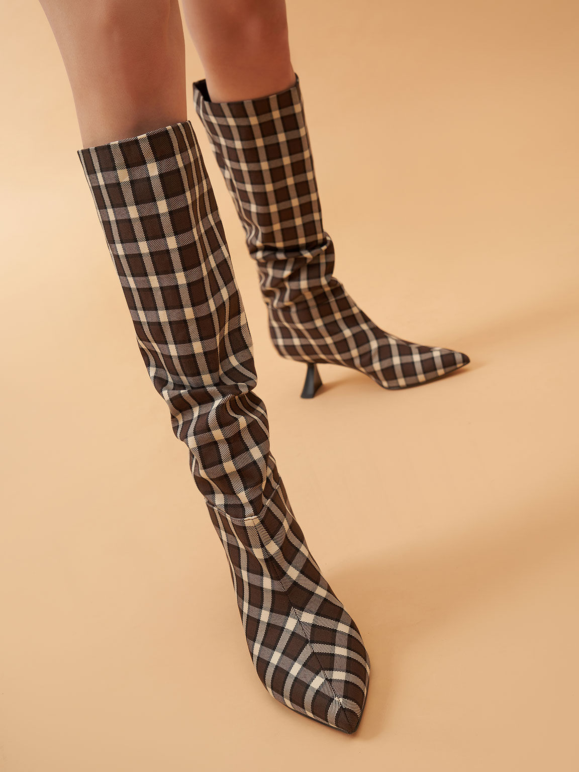 Check-Print Knee-High Boots, Multi, hi-res
