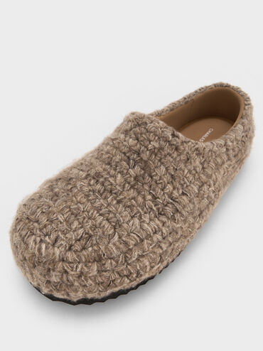 Crochet Flat Mules, Taupe, hi-res