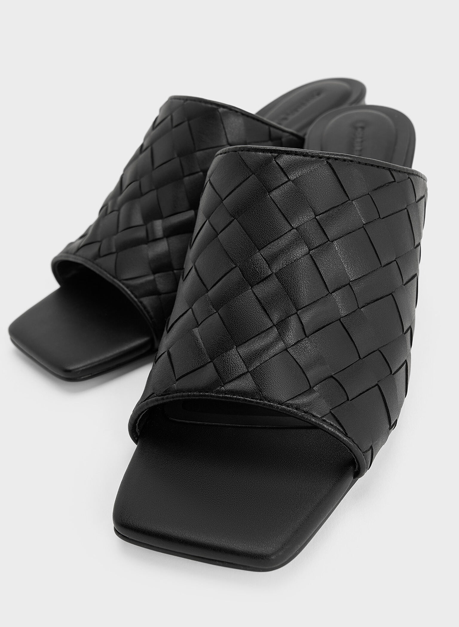 Woven Square-Toe Heeled Mules, Black, hi-res