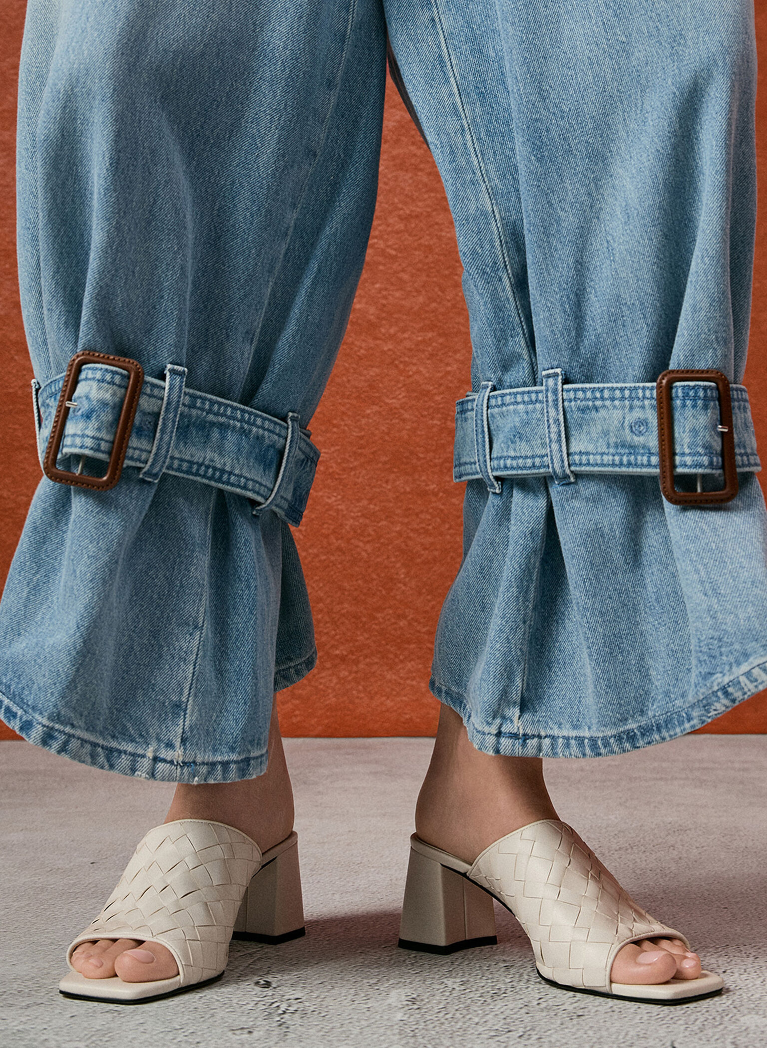 Woven Square-Toe Heeled Mules, Chalk, hi-res