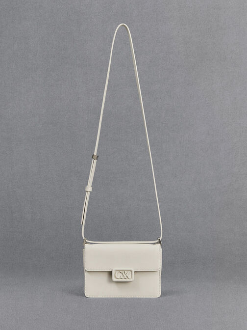 Leather Boxy Bag, White, hi-res