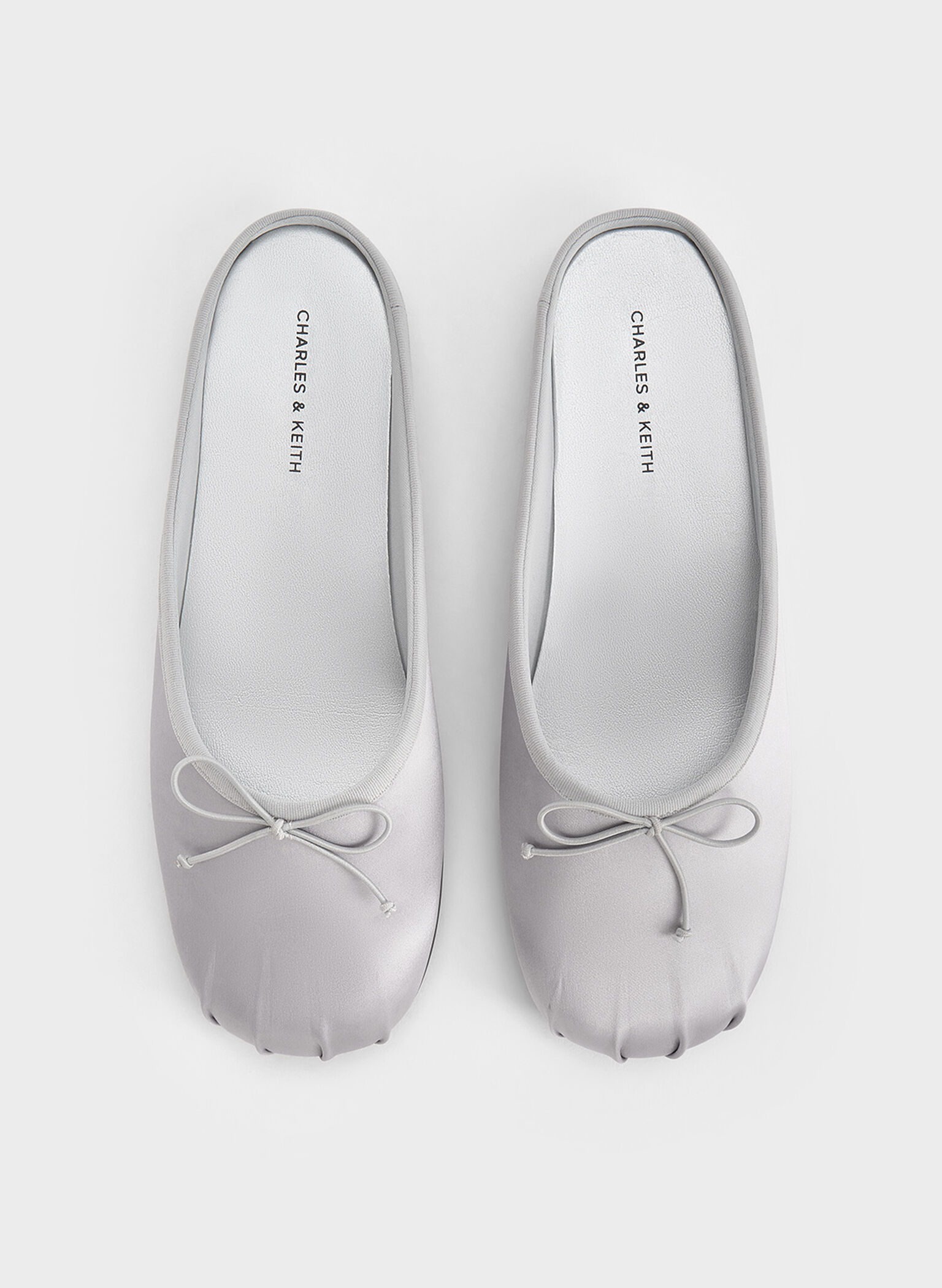 Satin Bow Flat Mules, Silver, hi-res