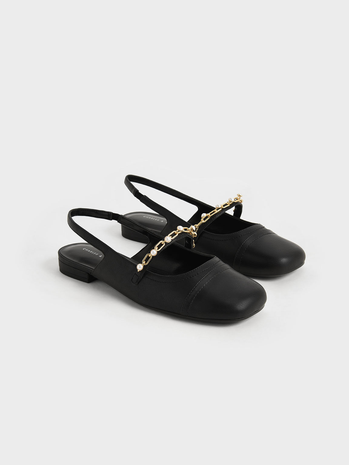 Beaded Chain-Link Slingback Mary Janes - Black Charles & Keith