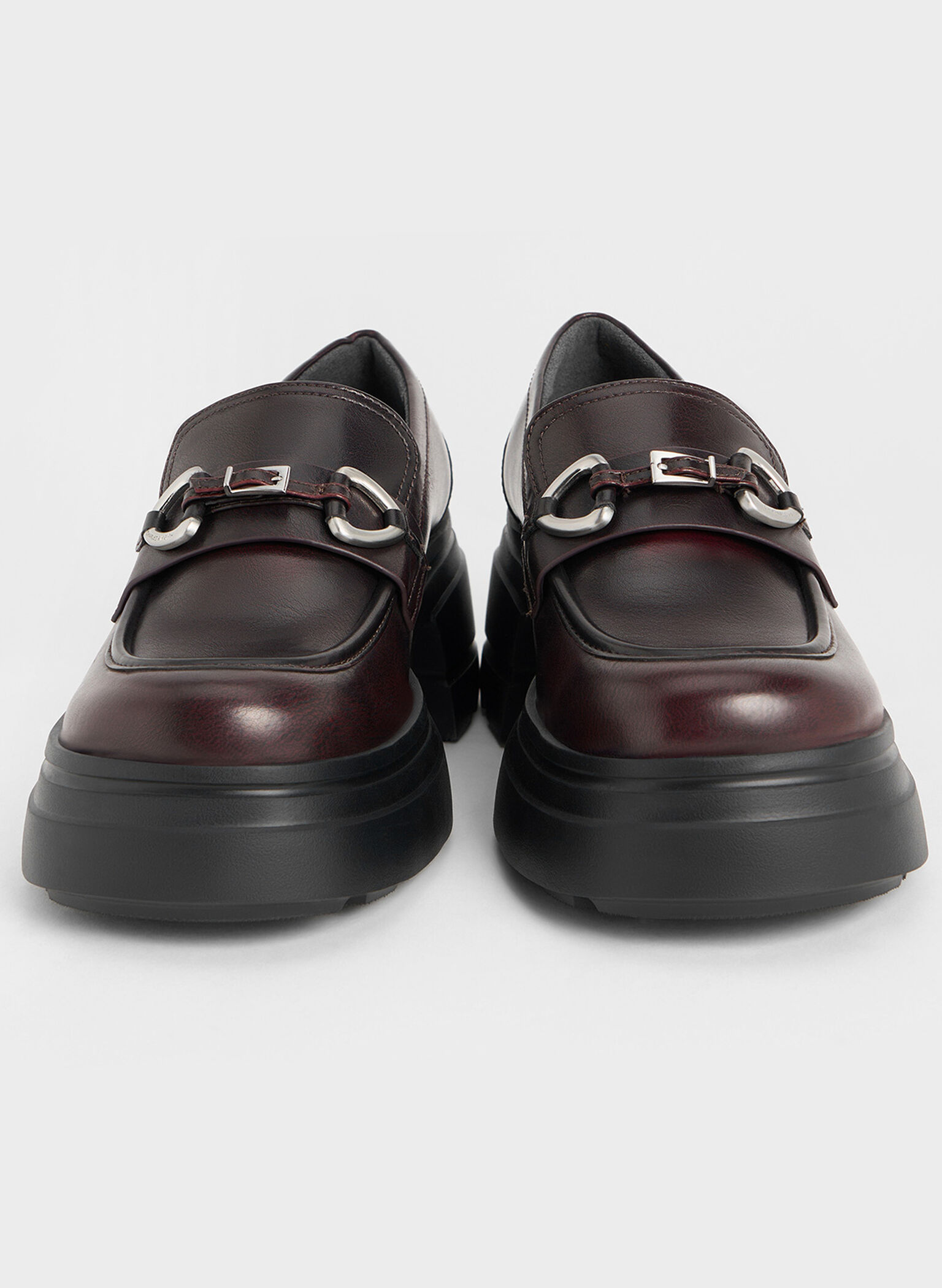 Metallic-Accent Chunky Platform Loafers, Burgundy, hi-res