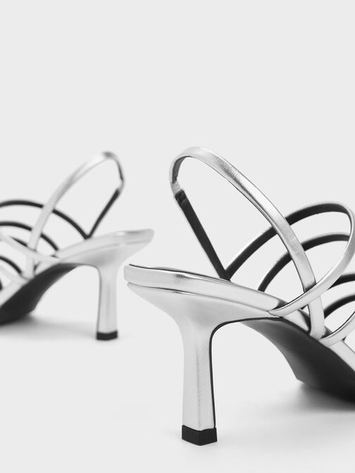 Metallic Strappy Blade Heel Sandals, Silver, hi-res