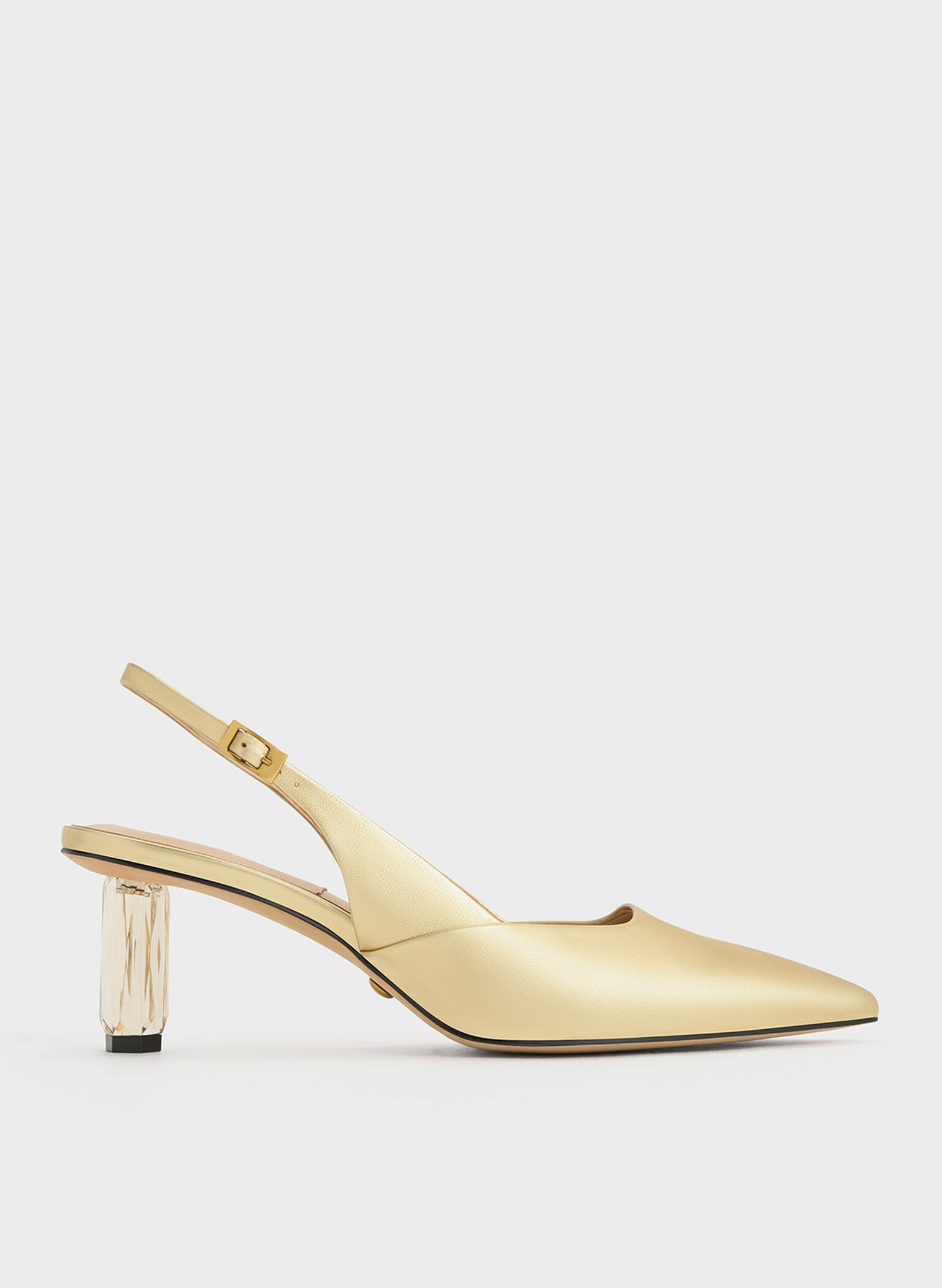 Geometric Heel Slingback Pumps, Gold, hi-res
